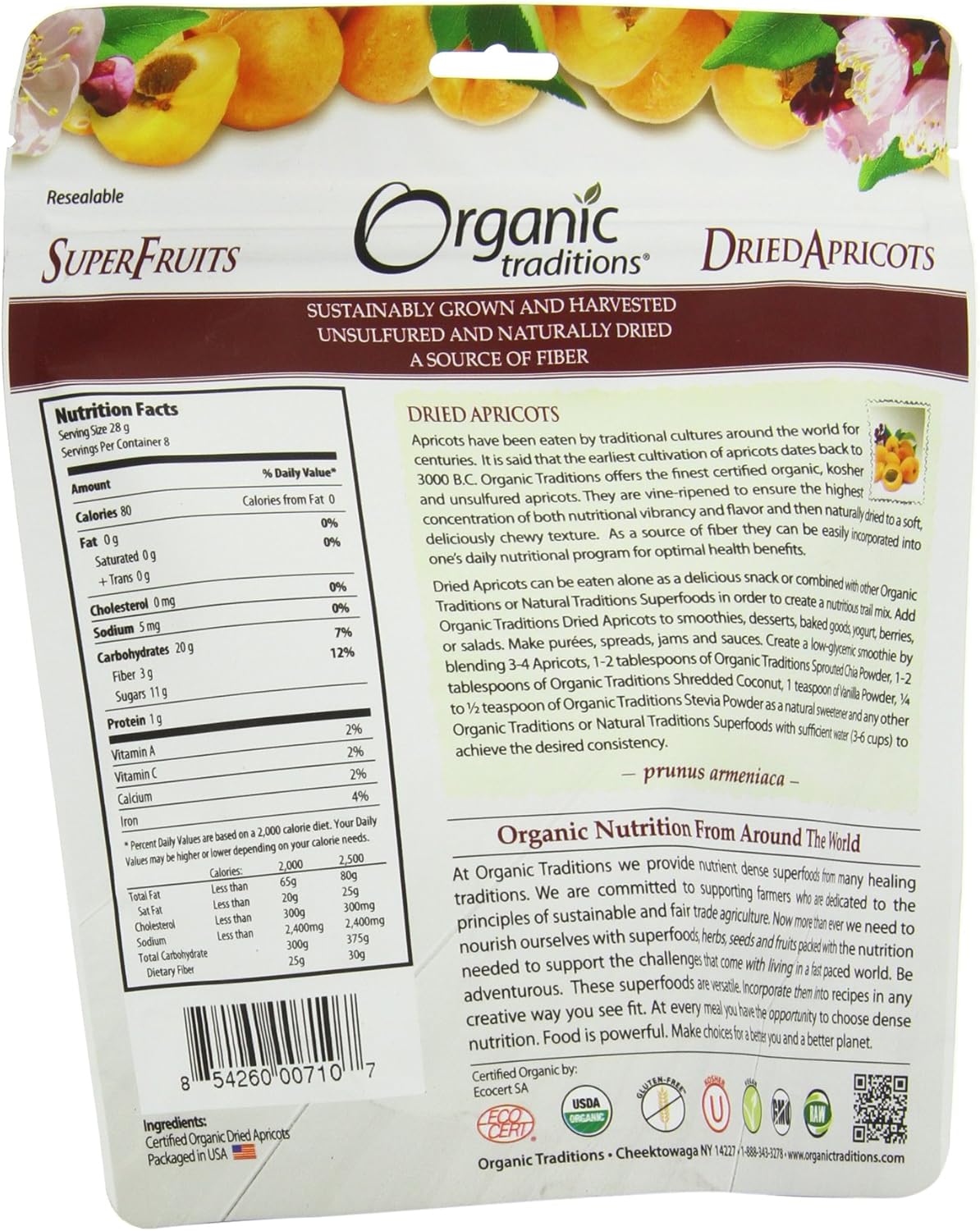 Organic Traditions Dried Apricots, 227 gm