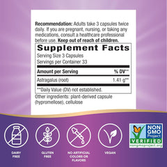 Nature's Way Astragalus Root, Traditional Immune Support*, 1,410 mg per 3-Capsule Serving, Non-GMO Project Verified, Vegan, 100 Capsules (Packaging May Vary)