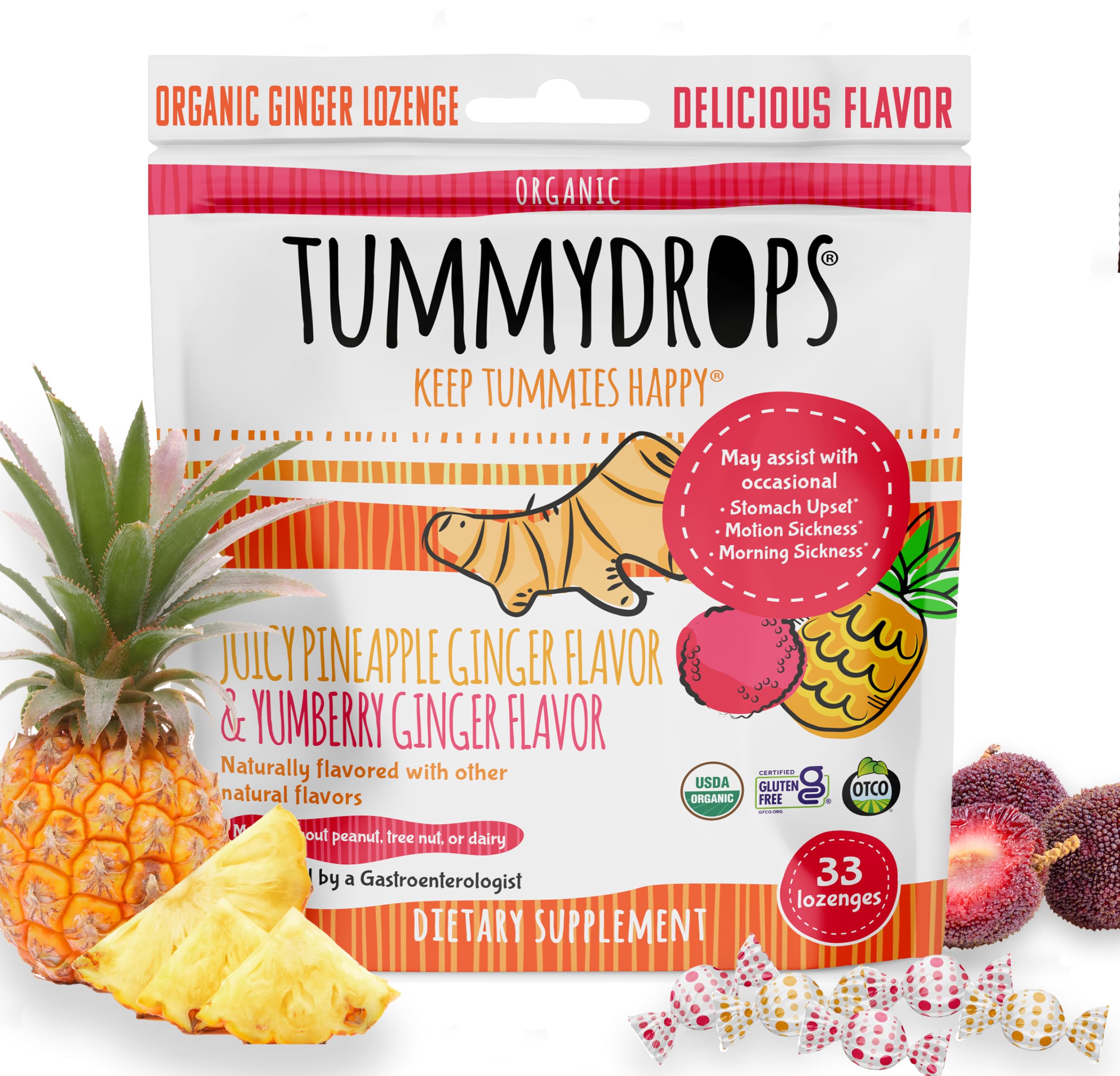 Tummy Drops USDA Organic Tropical Ginger Variety Pack (33 Count) - Nausea Relief