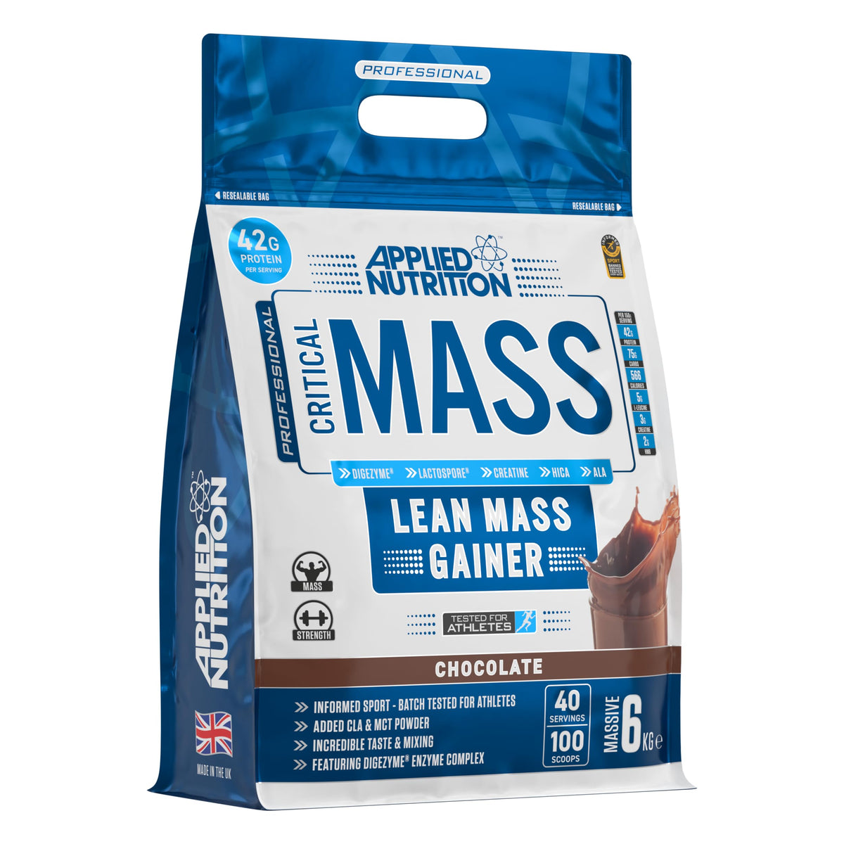 Applied Nutrition Critical Mass Professional Weight Gainer Protein Powder - High Calorie Lean Mass Builder, Chocolate Flavor