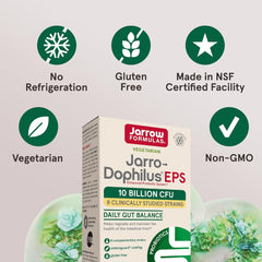 Jarrow Formulas Jarro-Dophilus EPS Probiotics 10 Billion CFU for Intestinal Tract Support, Probiotic Supplement for Gut Health for Women and Men, 60 Veggie Capsules, Up to a 30 Day Supply
