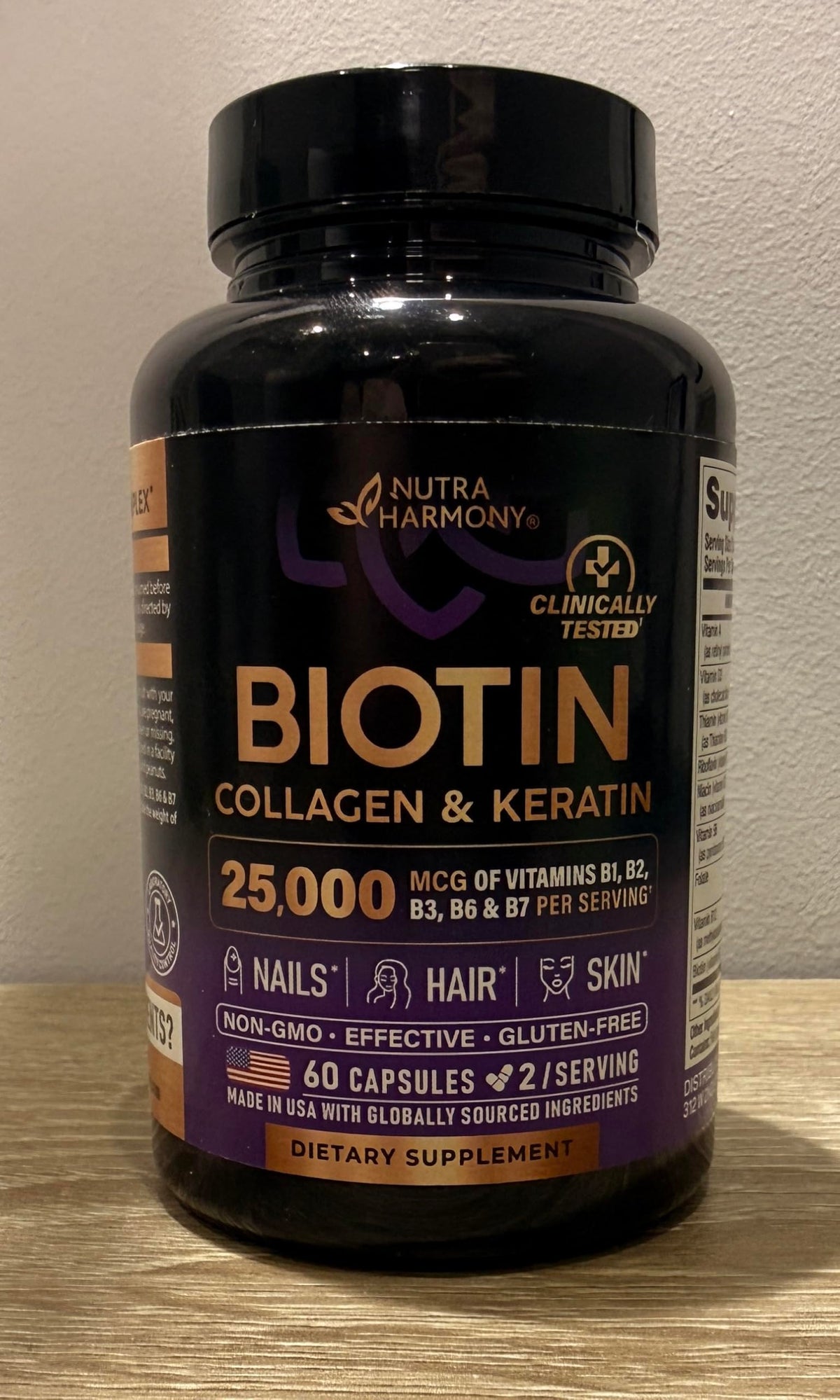 Biotin 25000 mcg, Collagen & Keratin Complex for Hair Growth, Skin & Nails (60 Capsules)