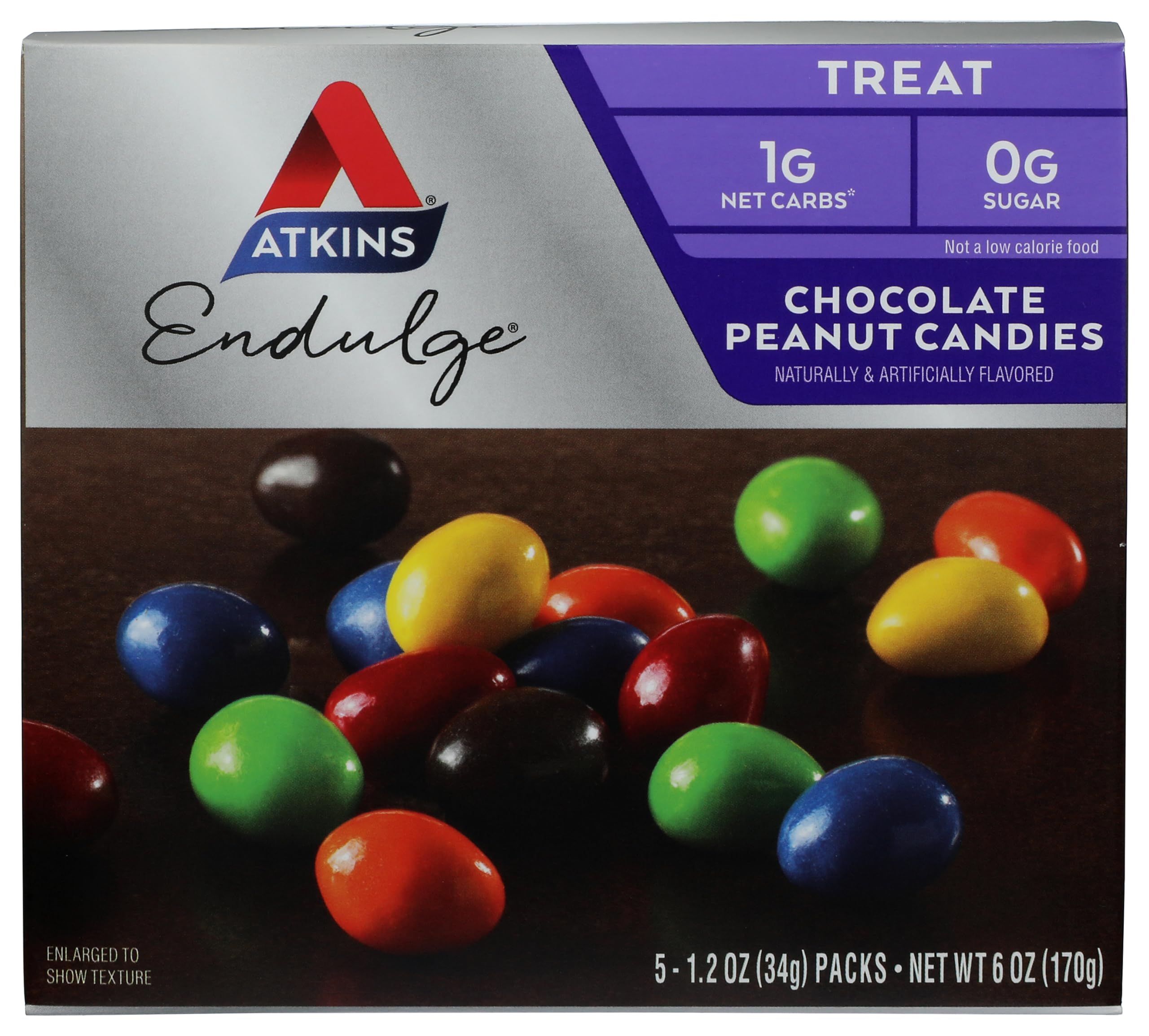 Atkins Chocolate Peanut Candies - 60 Count Bulk Pack (1.2 oz Bags, 5 Count, Pack of 12)