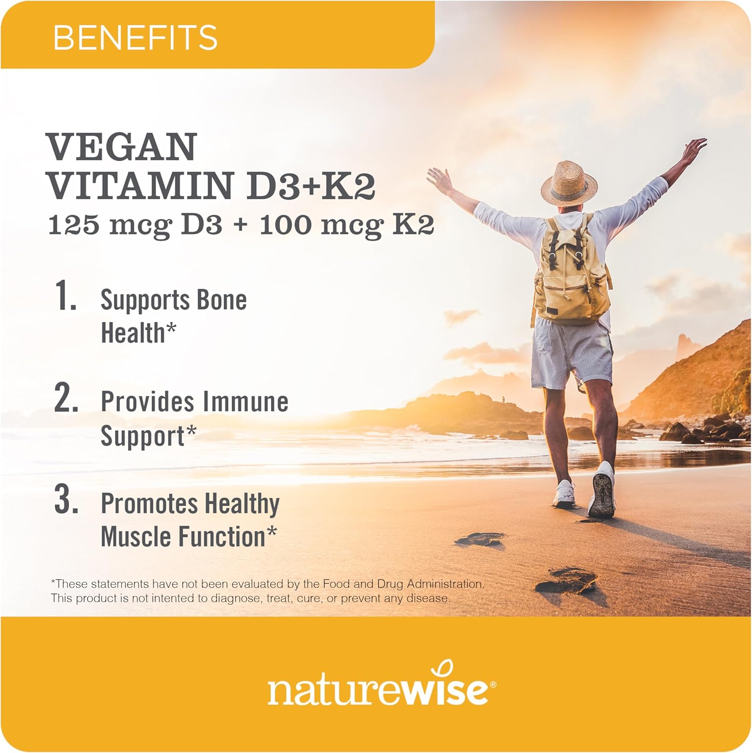 NatureWise Vitamin D3 + K2 with Plant Based D 5000IU & 100mcg K as MK-7 - Max Absorption Immune Support - Vegan, Non-GMO - with Extra Virgin Olive Oil - 60 Softgels[2-Month Supply]