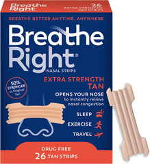 Breathe Right Nasal Strips | Extra Strength | Tan Nasal Strips | Help Stop Snoring | Drug-Free Snoring Solution & Instant Nasal Congestion Relief Caused by Colds & Allergies | 26 Count