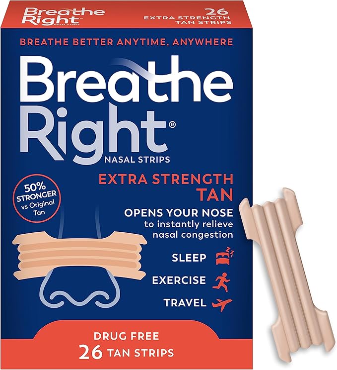 Breathe Right Extra Strength Nasal Strips (26 Count) | Drug-Free Snoring & Congestion Relief