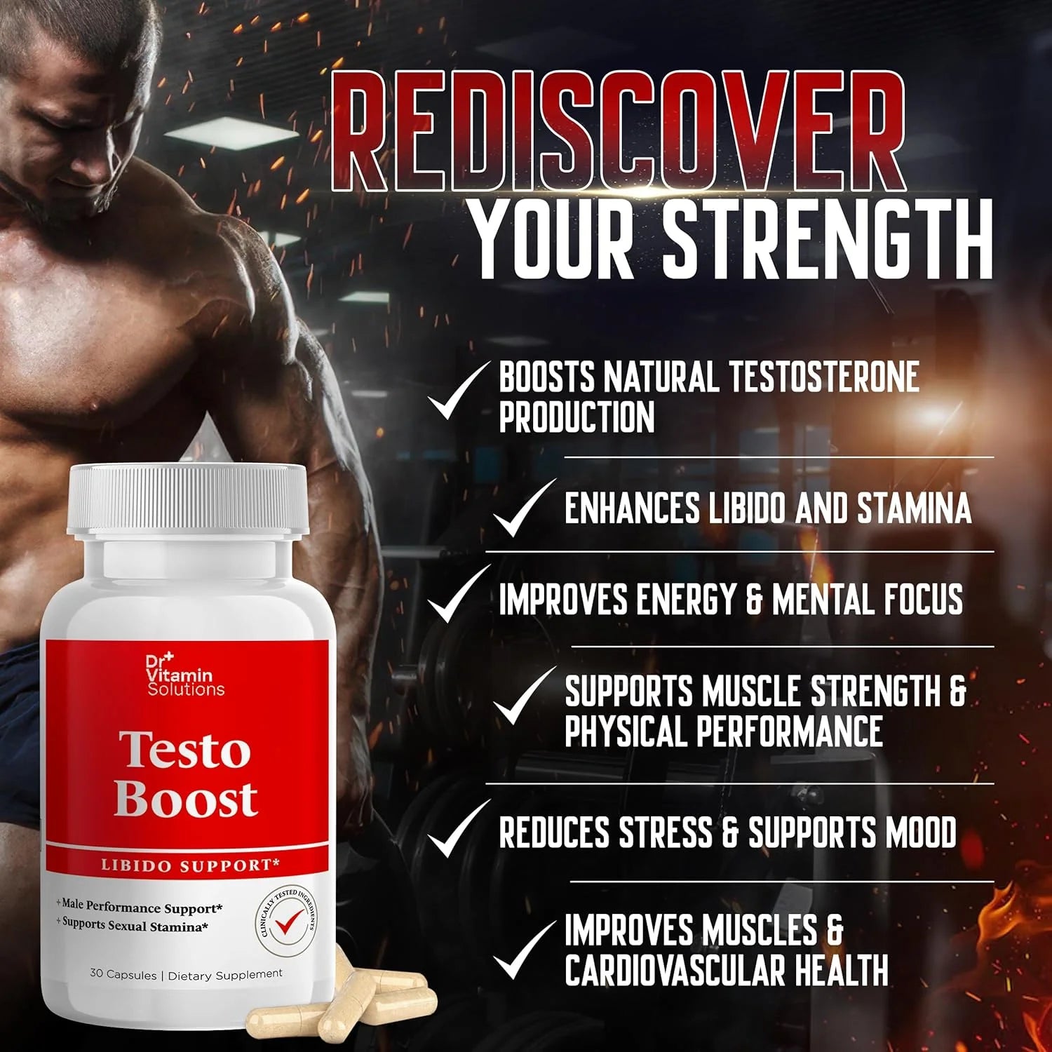 مكمل Testo Boost لتعزيز التستوستيرون والقوة.
