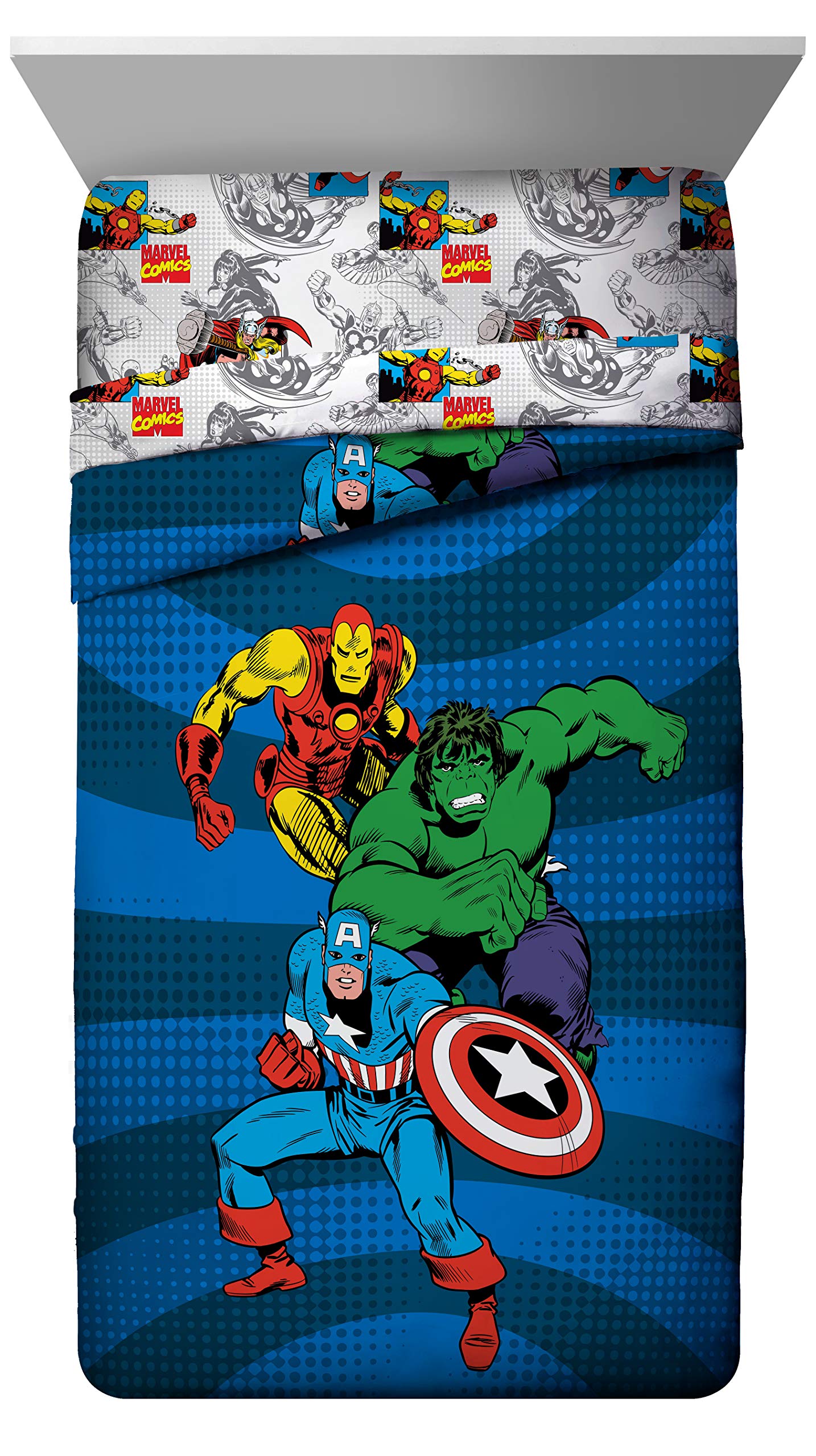 Marvel Avengers Good Guys Twin/Full Reversible Comforter - Iron Man, Hulk, Captain America, Spiderman