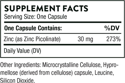 Thorne Zinc Picolinate 30 mg - Well-Absorbed Zinc Supplement for Growth and Immune Function - 60 Capsules