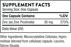 Thorne Zinc Picolinate 30 mg - Well-Absorbed Zinc Supplement for Growth and Immune Function - 60 Capsules