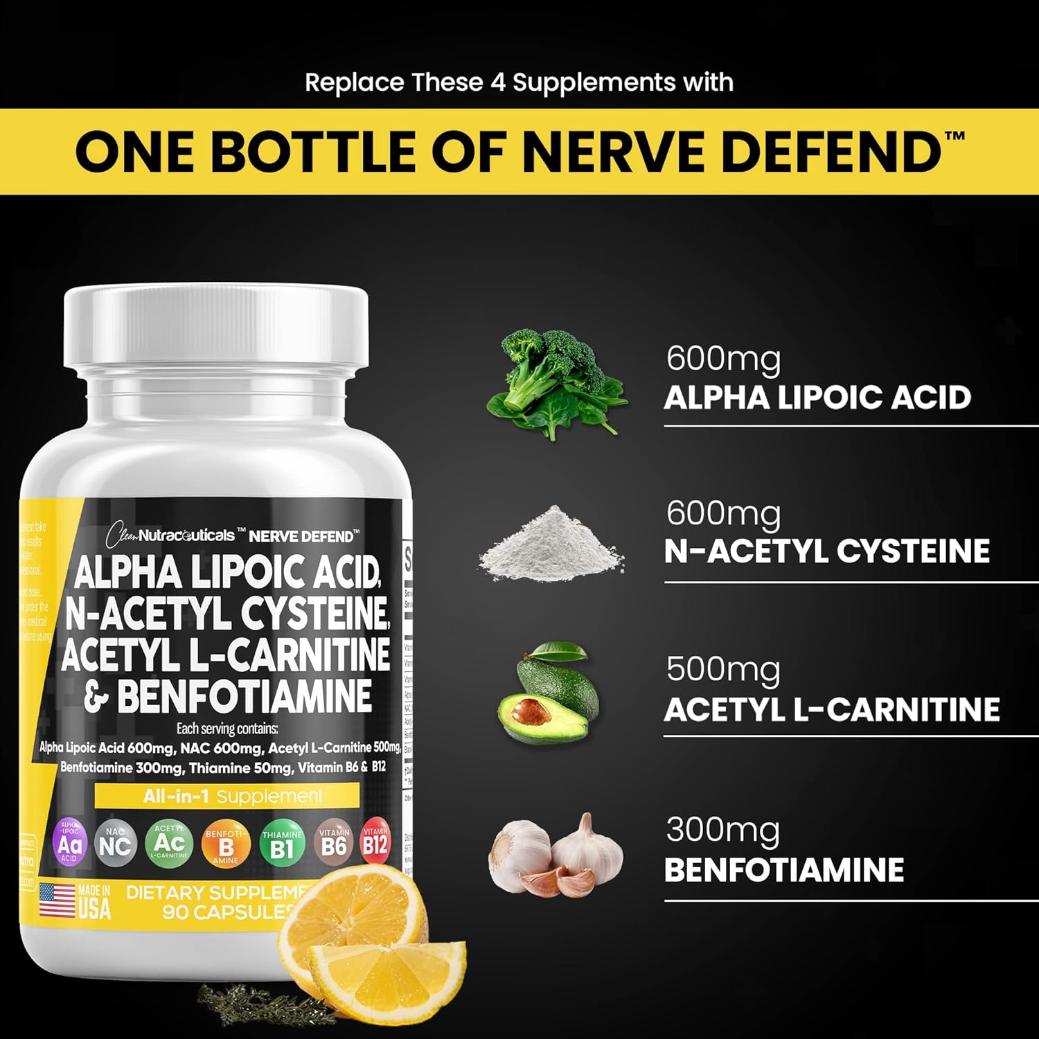 مكمل Alpha Lipoic Acid لدعم صحة الأعصاب.