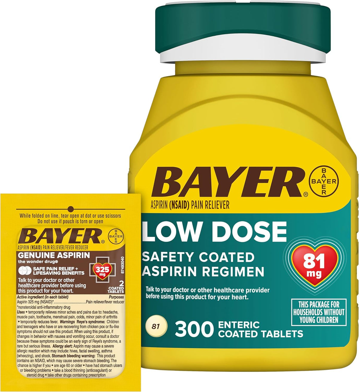 Bayer Aspirin Combo Pack: 300ct 81mg Low Dose + 2ct 325mg Travel