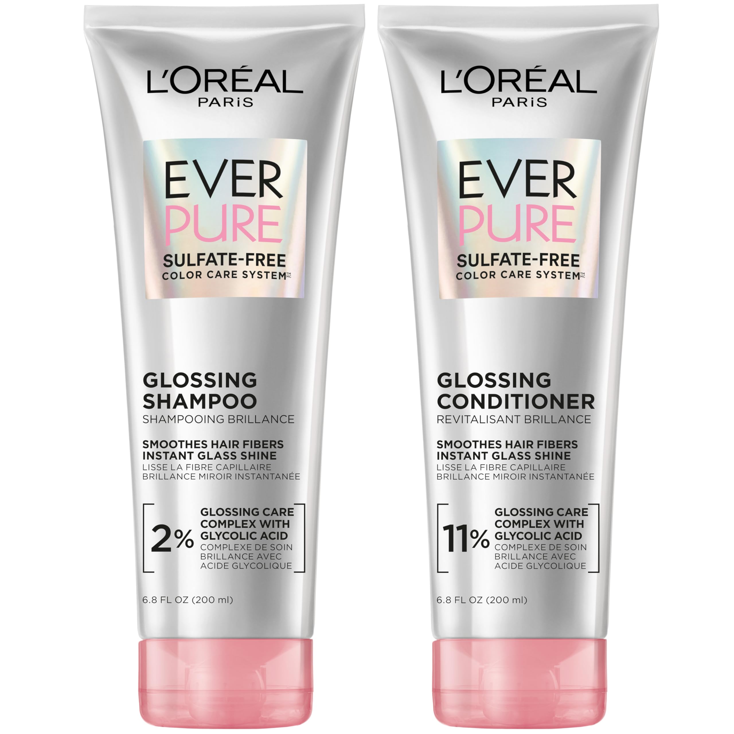 L'Oreal Paris EverPure Glossing Shampoo & Conditioner Set - Sulfate-Free with Glycolic Acid for Shine & Smoothness