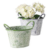 WHW Whole House Worlds Acanthus Embossed Oval Planters Set of 2 - Green & Grey with White Vintage Patina