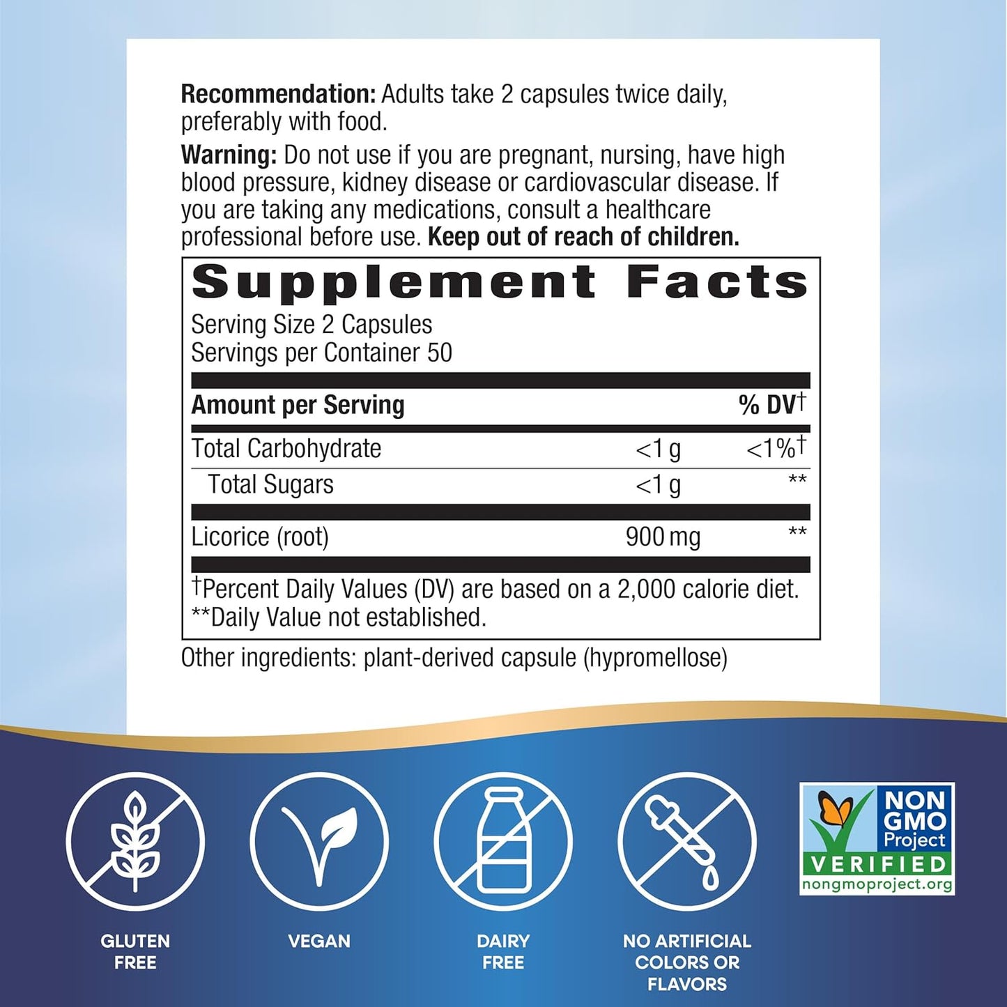 Nature's Way Licorice Root, Traditional Digestive Support Supplement*, 900 mg per 2-Capsule Serving, Non-GMO Project Verified, 100 Vegan Capsules (Packaging May Vary)