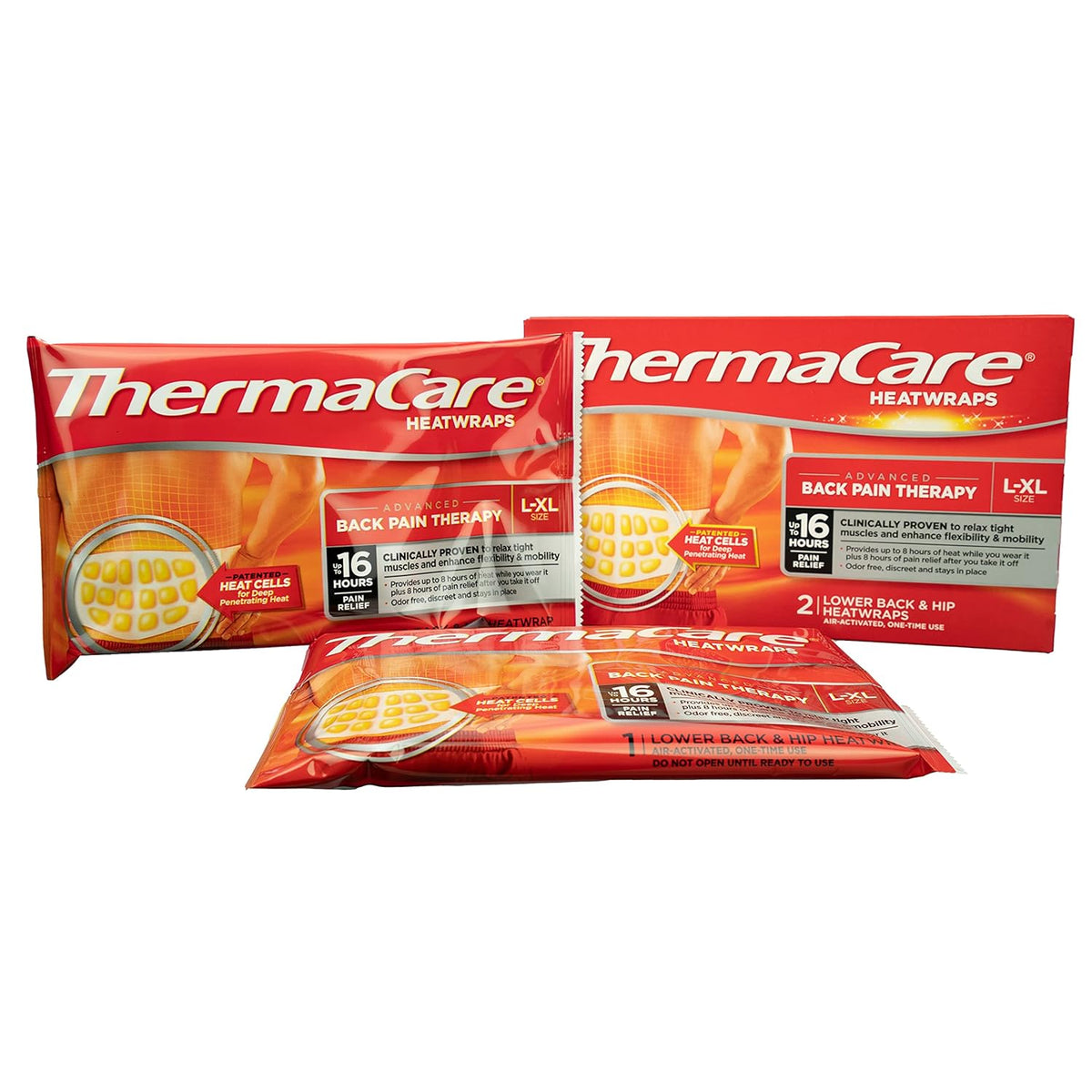 لصقات ثيرماكير الحرارية للظهر والورك (ThermaCare Back & Hip Heat Wrap) - مقاس L/XL - علاج مُنشَّط بالهواء لتخفيف آلام العضلات والمفاصل (عبوة وحدتين)