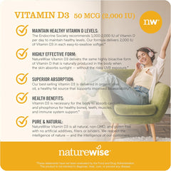 NatureWise Vitamin D3 2000iu (50 mcg) 1-Year Supply for Immune Support, Healthy Muscle Function, and Bone Health - Non-GMO, Gluten Free in Organic Extra Virgin Olive Oil, (Mini Softgel), 360 Count
