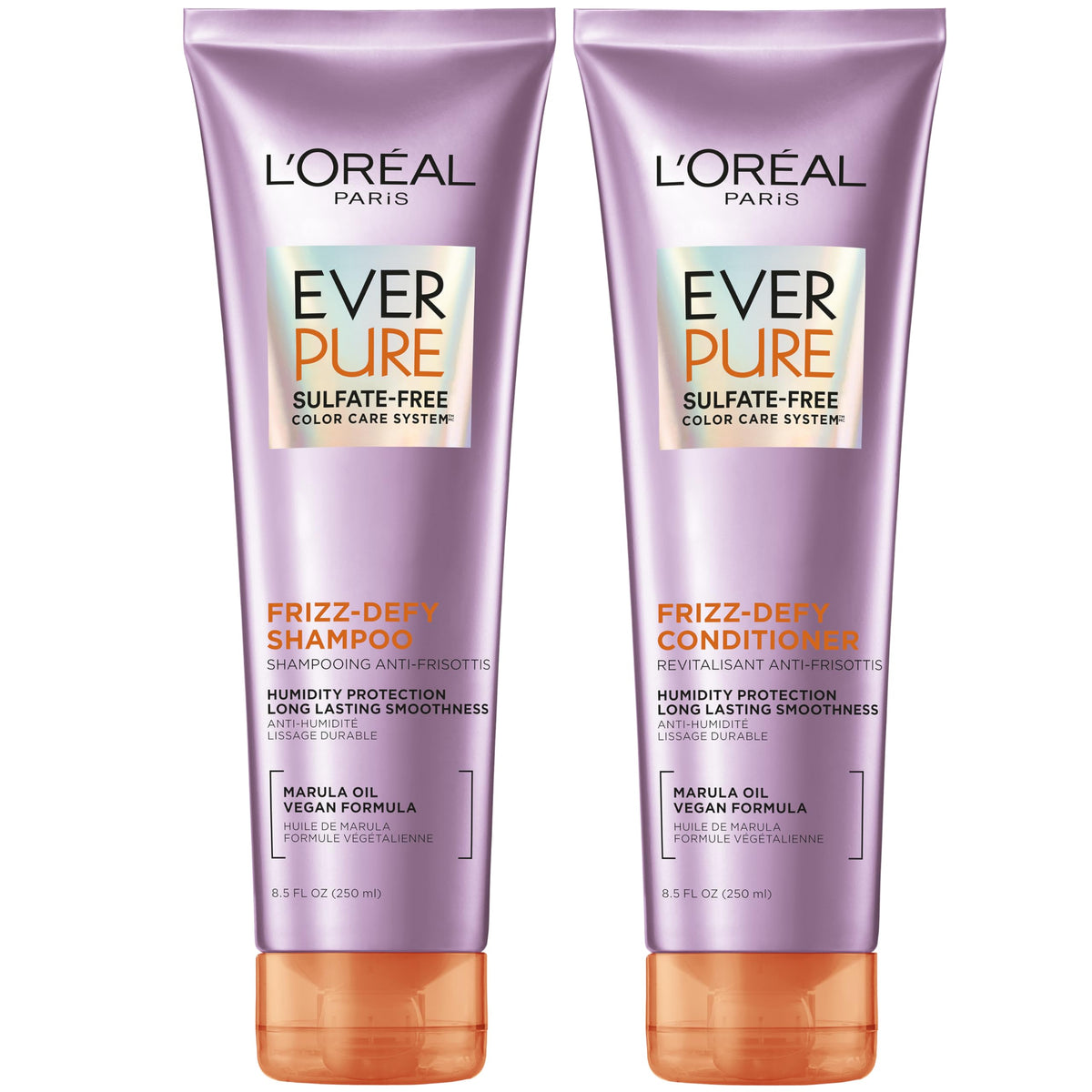 L'Oreal Paris EverPure Frizz Defy Sulfate Free Shampoo & Conditioner Kit for Color-Treated Hair - 8.5 Fl Oz Each