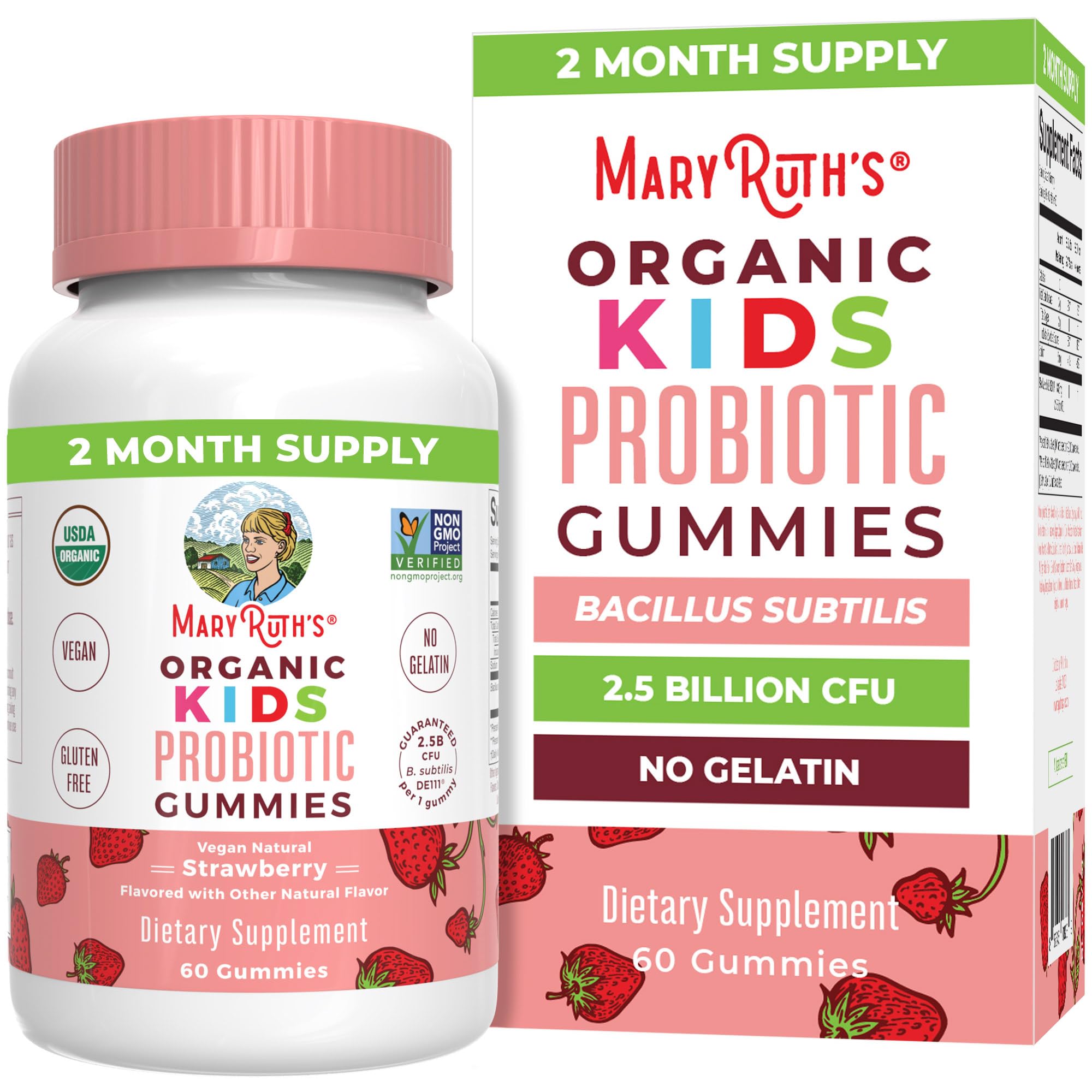 Kids Probiotic USDA Organic Gummies | 2 Month Supply | 2.5 Billion CFU Per Serving | Kids Immune Support Digestive & Gut Health Supplement | Formulated for Ages 2-13 | 60 Count