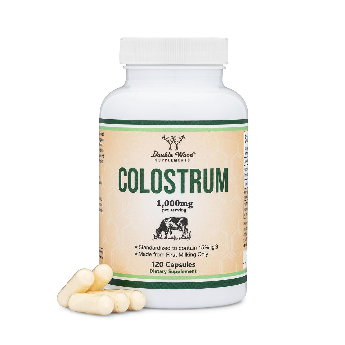 Premium Bovine Colostrum 1000mg - 120 Capsules with 15% IgG for Immune Support
