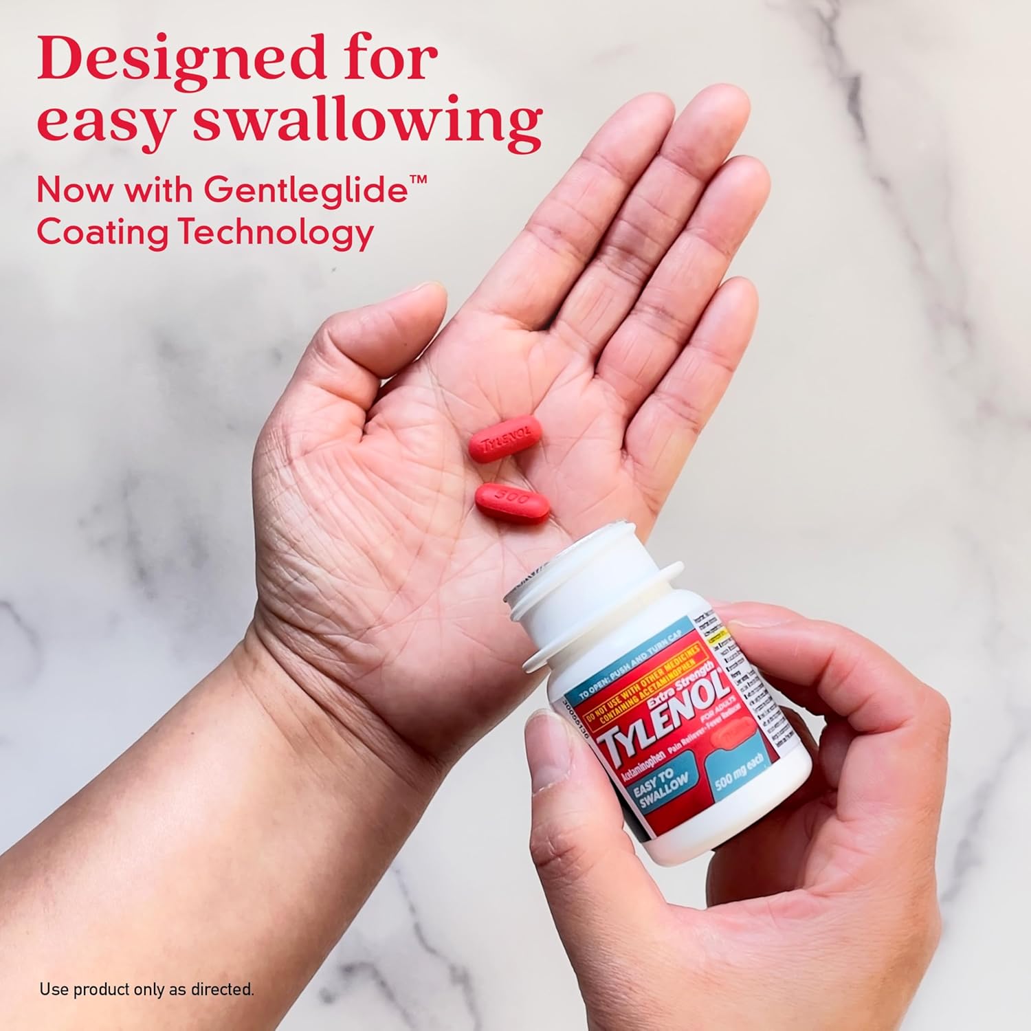 GenericName_ مُسكن ألم وفيروريدucer من تيلينول، 200 حبة، 500 ملغ من الأسيتامينوفين مع تكنولوجيا Gentleglide.
