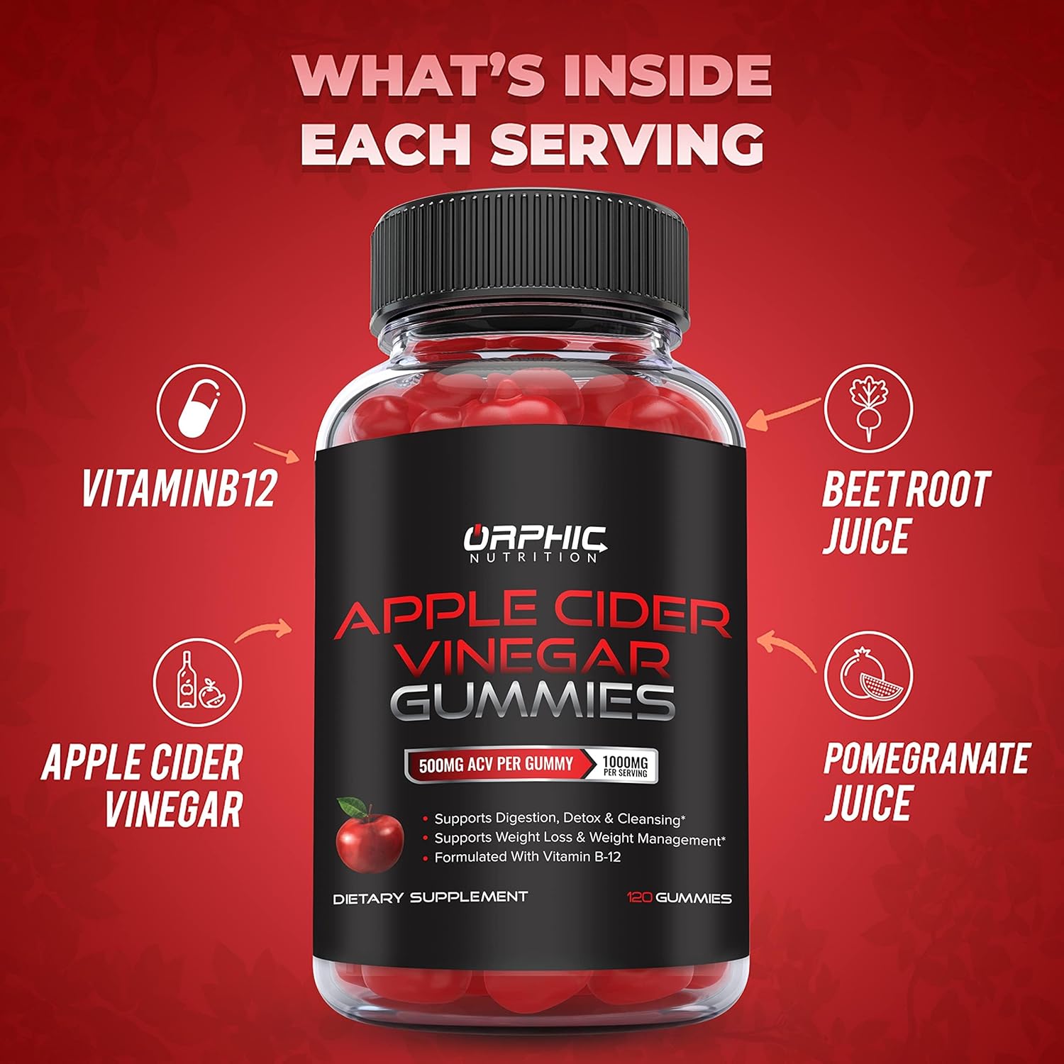 Apple cider vinegar gummies for weight loss and detox support.