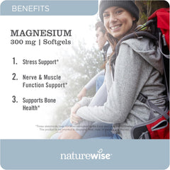 NatureWise Magnesium Softgels 300mg - Absorption-Friendly, Marine-Derived - Supplement for Sleep, Bone and Muscle Health - Non-GMO, Soy & Gluten-Free - 90 Count[1-Month Supply]