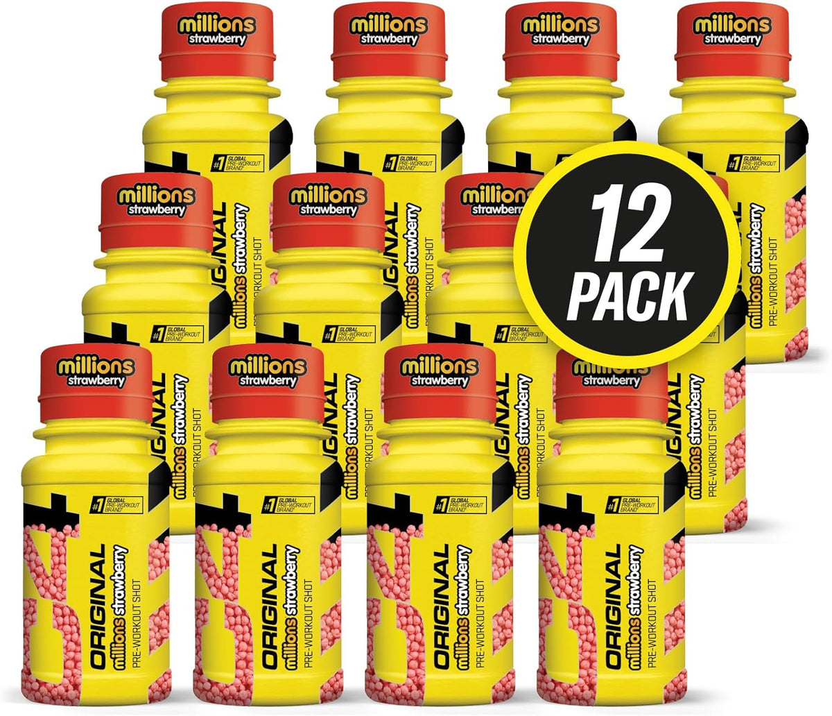 C4 Original Pre-Workout Energy Shot – Millions Strawberry – 12 x 60ml | Sugar-Free, 150mg Caffeine