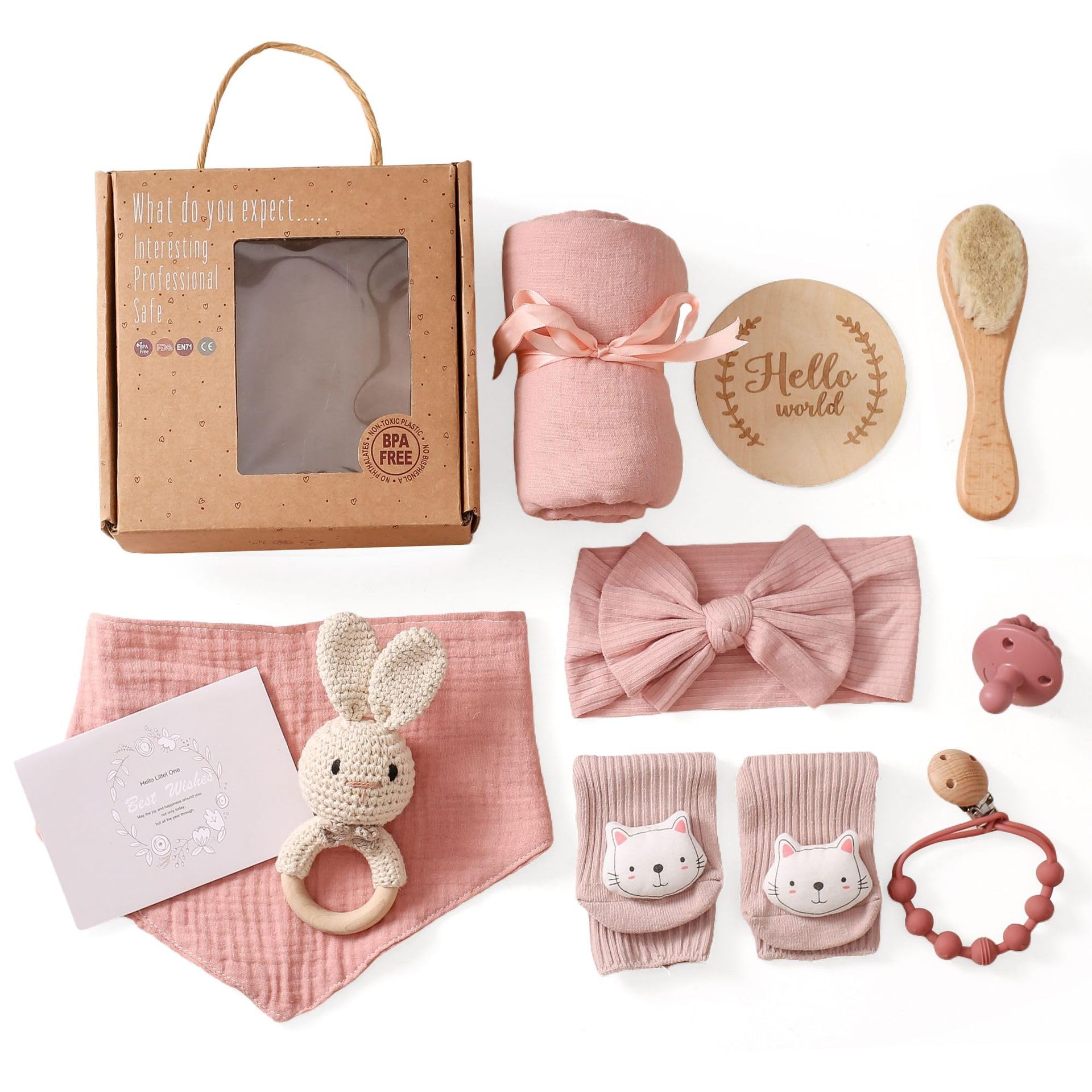 Newborn Baby Gift Set - Essentials, Bath, Blanket & Rattle