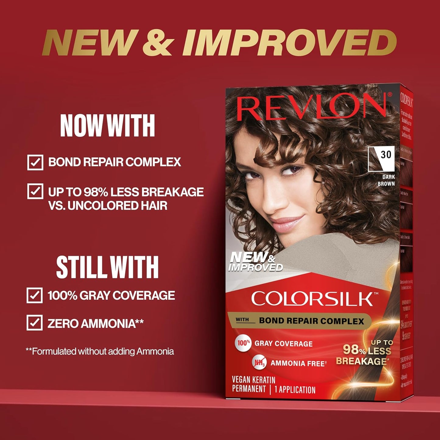 Revlon ColorSilk with Bond Repair Complex, Permanent Hair Color, 100% Gray Coverage, Ammonia Free Hair Dye, Vegan Keratin, 20 Brown Black