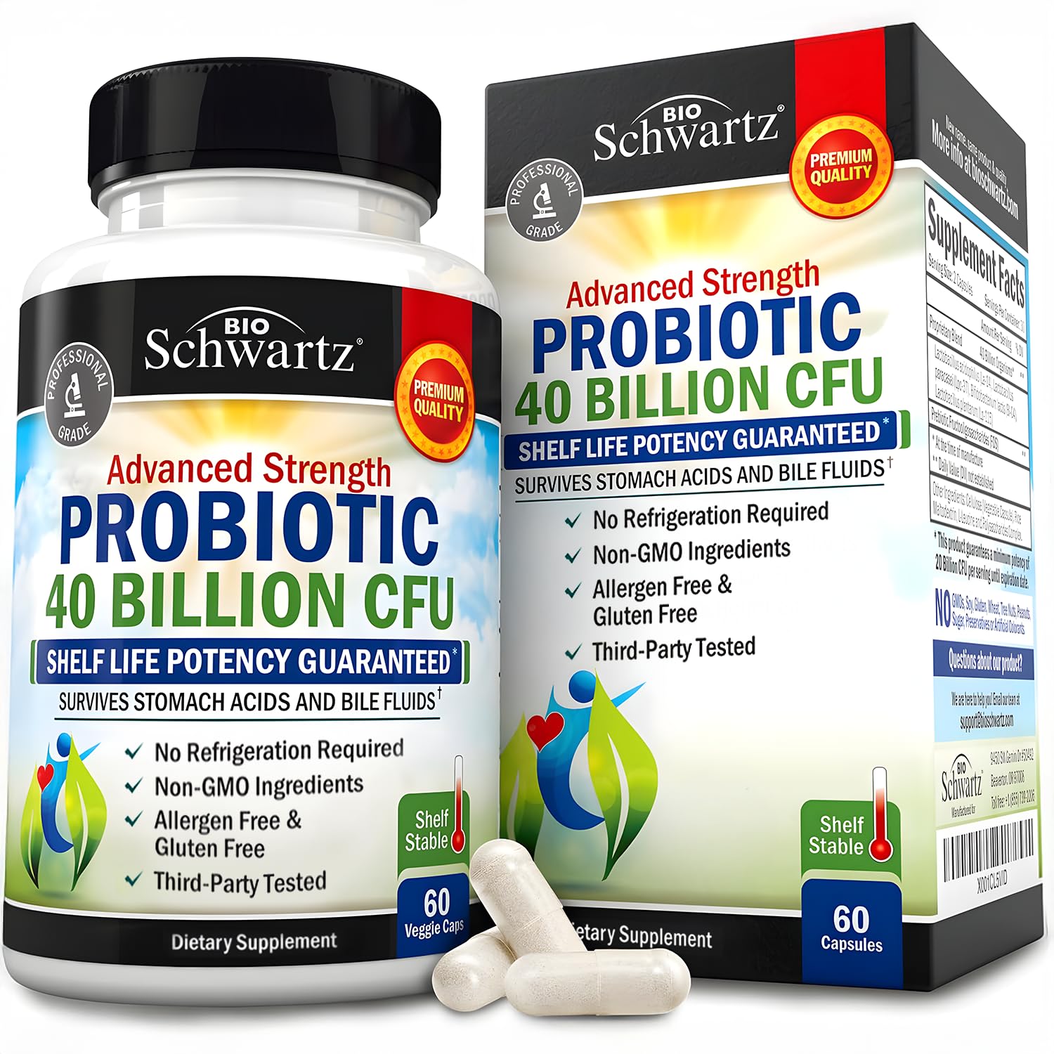 BioSchwartz 40 Billion CFU Probiotic Unflavored - 60 Capsules