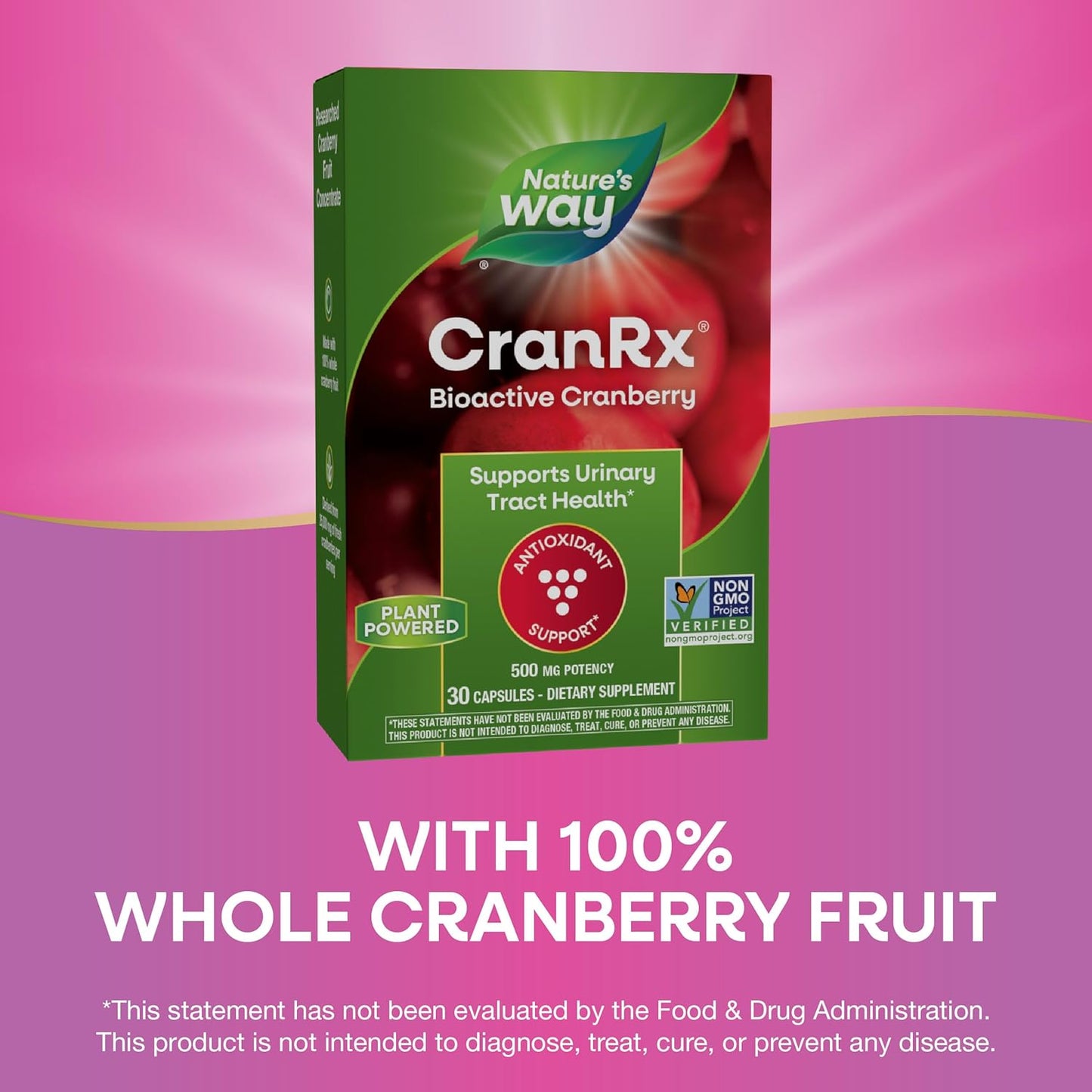 Nature's Way CranRx® BioActive Cranberry, Supports Urinary Tract Health*, Antioxidant Support*, 500 mg potency, Vegan, Non-GMO Project Verified, 30 Capsules (Packaging May Vary)