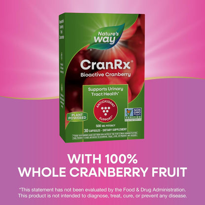 Nature's Way CranRx® BioActive Cranberry, Supports Urinary Tract Health*, Antioxidant Support*, 500 mg potency, Vegan, Non-GMO Project Verified, 30 Capsules (Packaging May Vary)