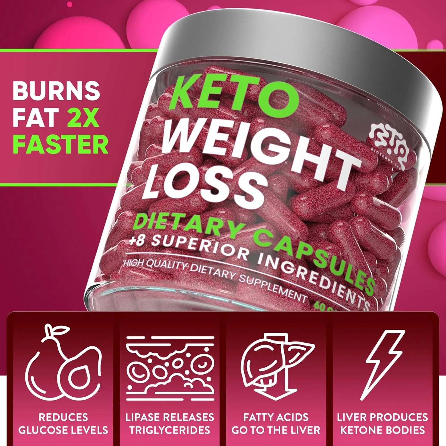Keto weight loss diet pills: Natural appetite suppressant and fat burner with apple cider vinegar (60 capsules).