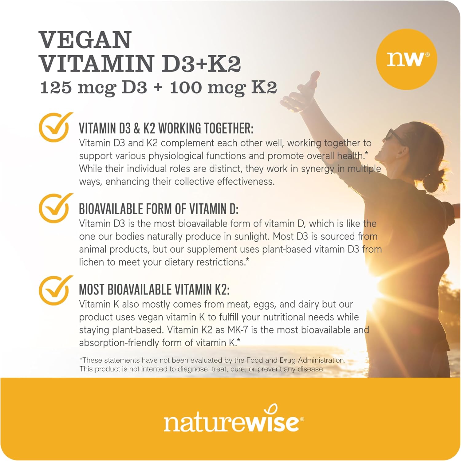 NatureWise Vitamin D3 + K2 with Plant Based D 5000IU & 100mcg K as MK-7 - Max Absorption Immune Support - Vegan, Non-GMO - with Extra Virgin Olive Oil - 60 Softgels[2-Month Supply]