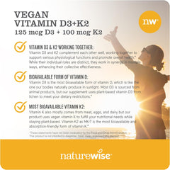 NatureWise Vitamin D3 + K2 with Plant Based D 5000IU & 100mcg K as MK-7 - Max Absorption Immune Support - Vegan, Non-GMO - with Extra Virgin Olive Oil - 60 Softgels[2-Month Supply]