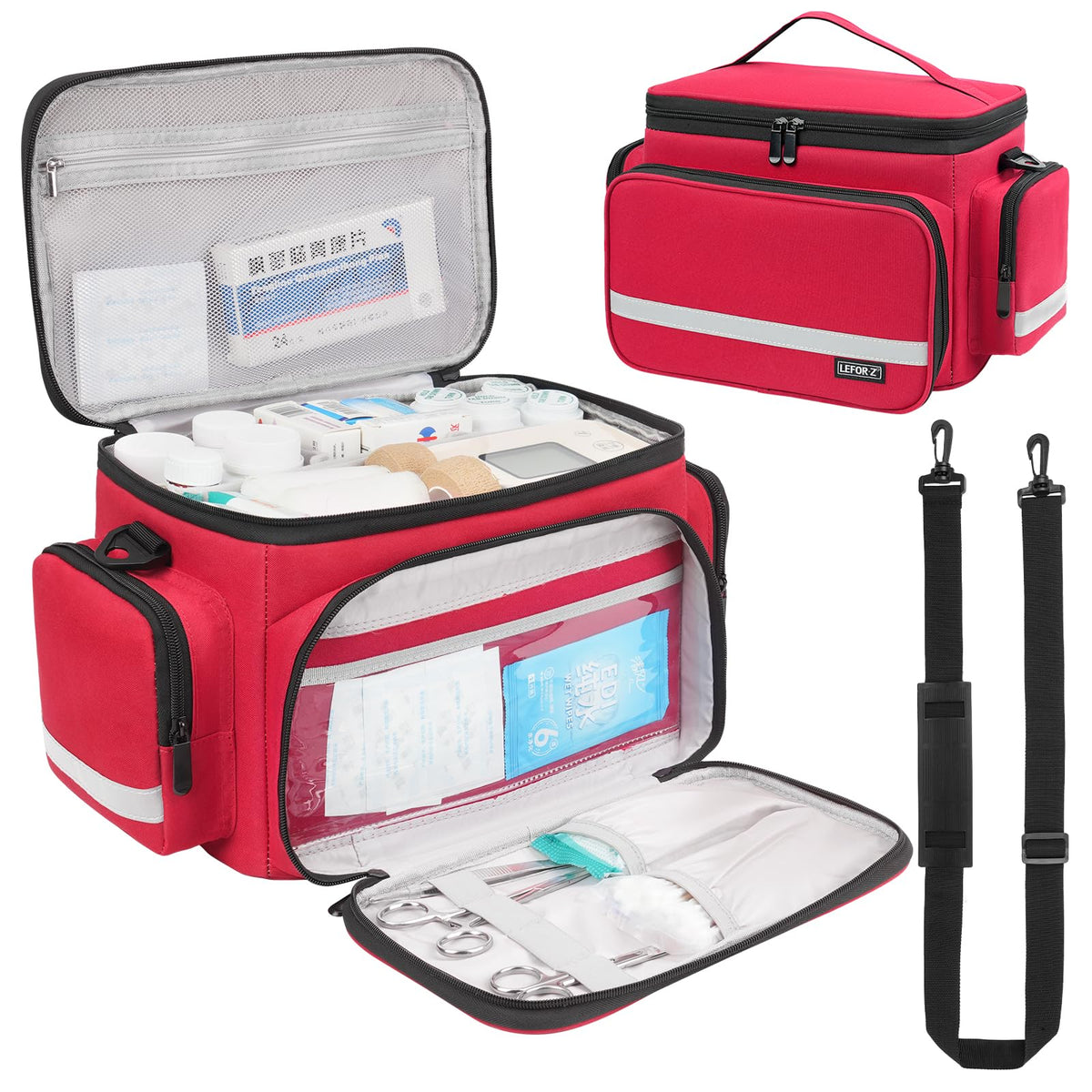 Premium Medical Bag with Detachable Divider - First Aid Nurse Tote for Home Healthcare, Students & Professionals - Red