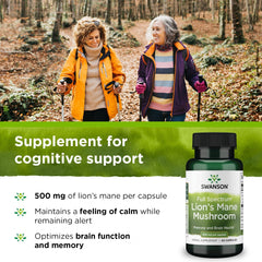 Swanson Lion's Mane Mushroom - Herbal Supplement Promoting Mental Focus, Clarity, & Memory Support - Traditional Brain Booster Supplement Made from Hericium Erinaceus (60 Capsules, 500mg Each)