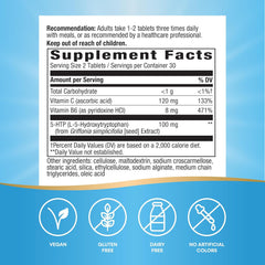 Nature's Way 5-HTP، يهدئ الأعصاب ويدعم الشهية*، L-5-Hydroxytryptophan، فيتامينات B6 وC، مستخلص فاصوليا جريفونيا 50 مجم لكل قرص، 60 قرصًا
