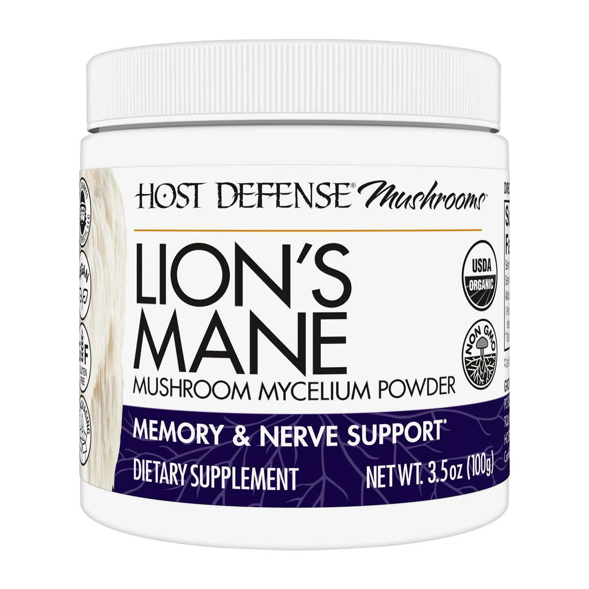 Host Defense Lion's Mane Mushroom Mycelium Powder for Mental Clarity & Focus, 100g