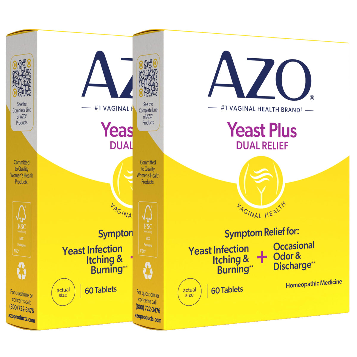 AZO Yeast Plus Dual Relief Homeopathic Medicine (2 Pack, 120 Tablets)