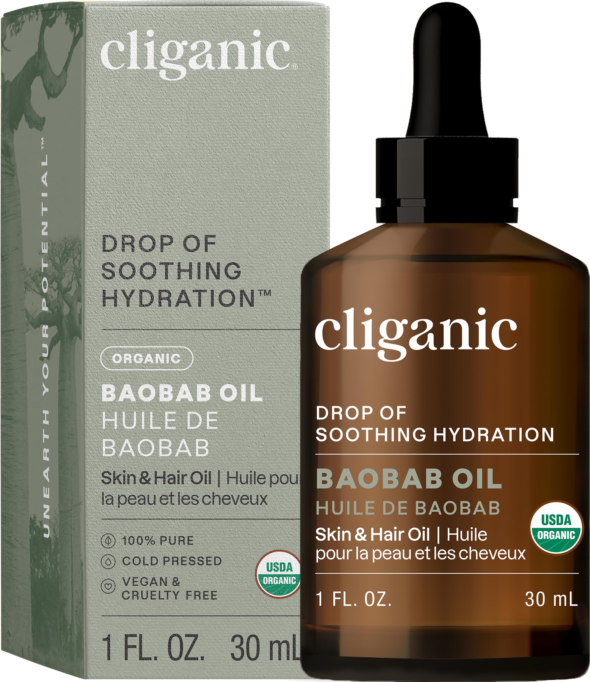 Cliganic Organic Baobab Oil - 100% Pure Cold-Pressed for Face & Hair