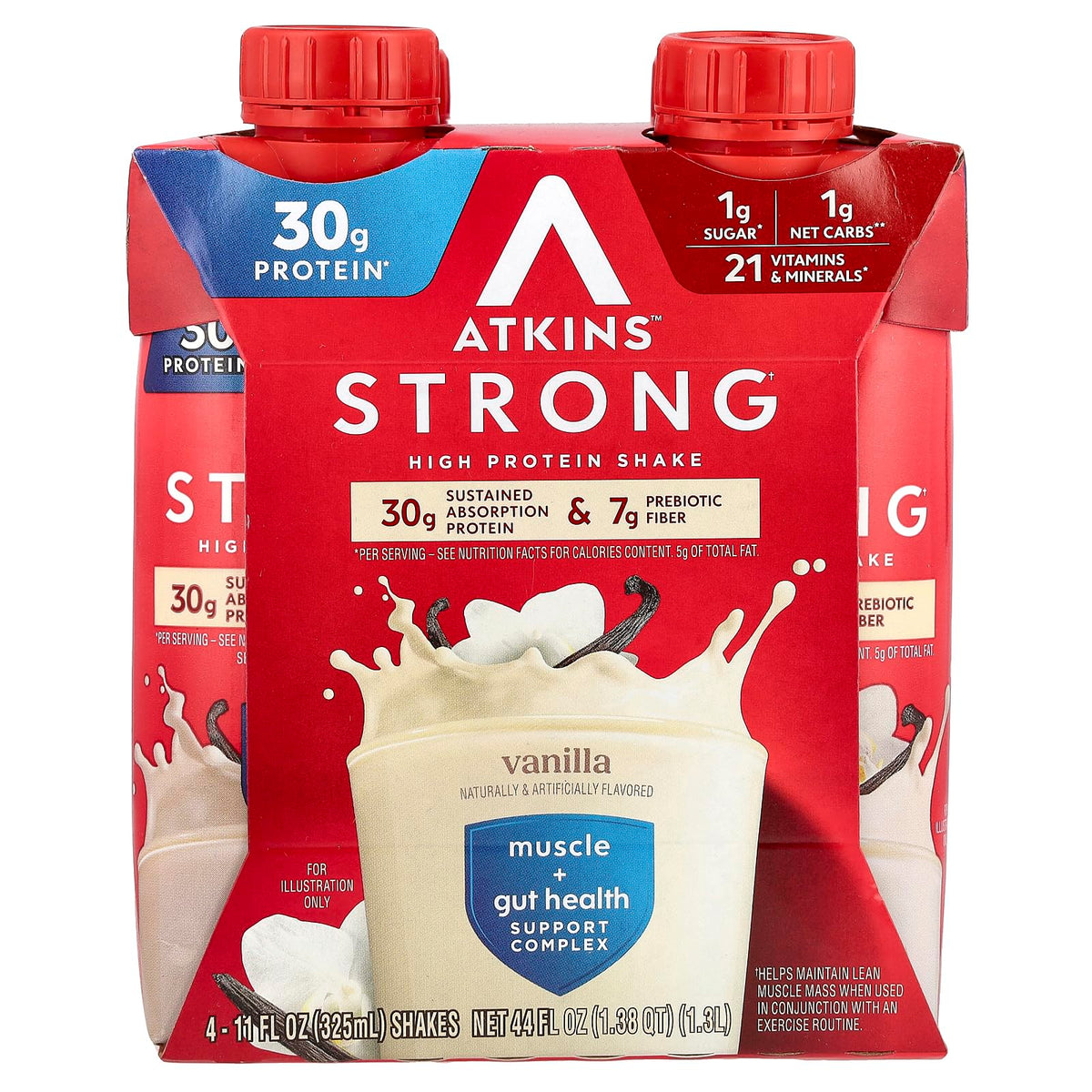 Atkins Strong High Protein Shake - Vanilla, 30g Protein, 4 Count