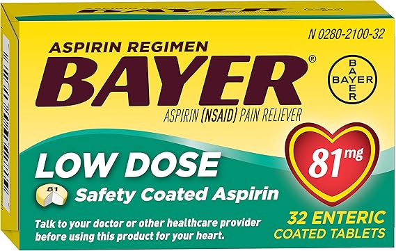 Bayer Low Dose Aspirin - 81mg Safety Coated Tablets (32 Count)