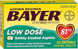 Bayer Low Dose Aspirin - 81mg Safety Coated Tablets (32 Count)