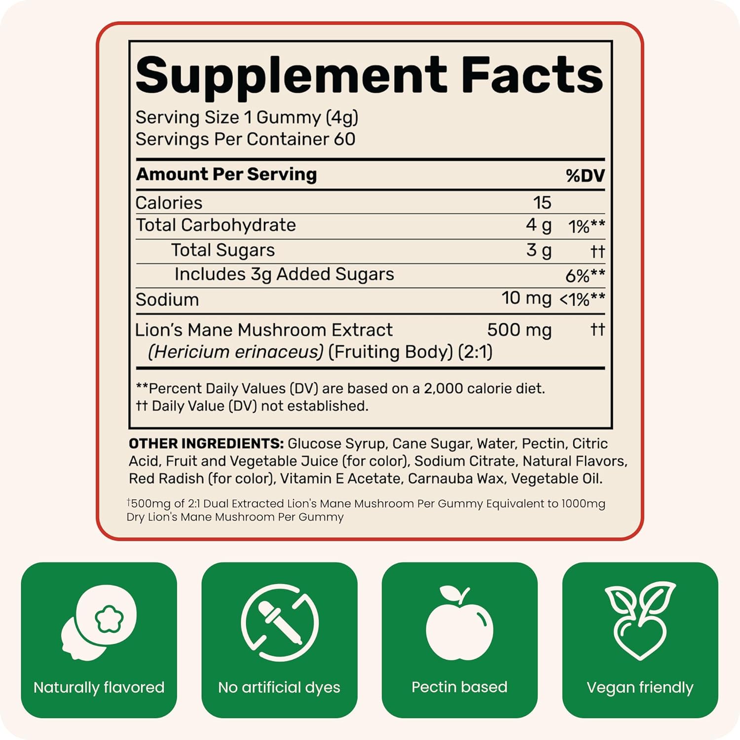 حلوى فطر  Lion's Mane  من  Fungies، لدعم صحة الدماغ، والتركيز، والذاكرة، والمزاج.