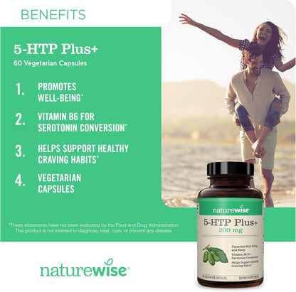 NatureWise 5-HTP 200mg Supplement from Griffonia Seeds with Cofactor Vitamin B6 - Mood Support and Natural Sleep Aid for Adults - Delayed-Release, Vegan - 60 Count[2-Month Supply]