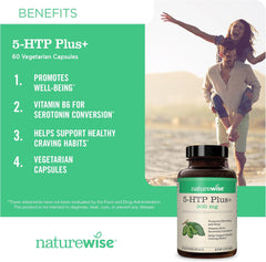NatureWise 5-HTP 200mg Supplement from Griffonia Seeds with Cofactor Vitamin B6 - Mood Support and Natural Sleep Aid for Adults - Delayed-Release, Vegan - 60 Count[2-Month Supply]
