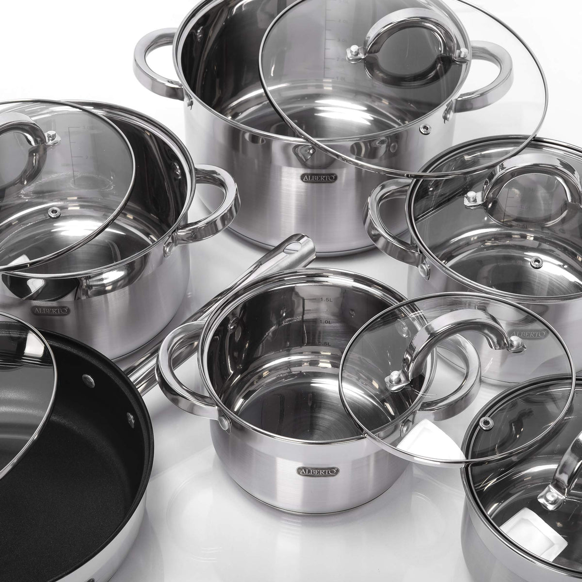 Alberto 12Pcs Stainless Steel Cookware Set - Durable Kitchen Pots & Pans