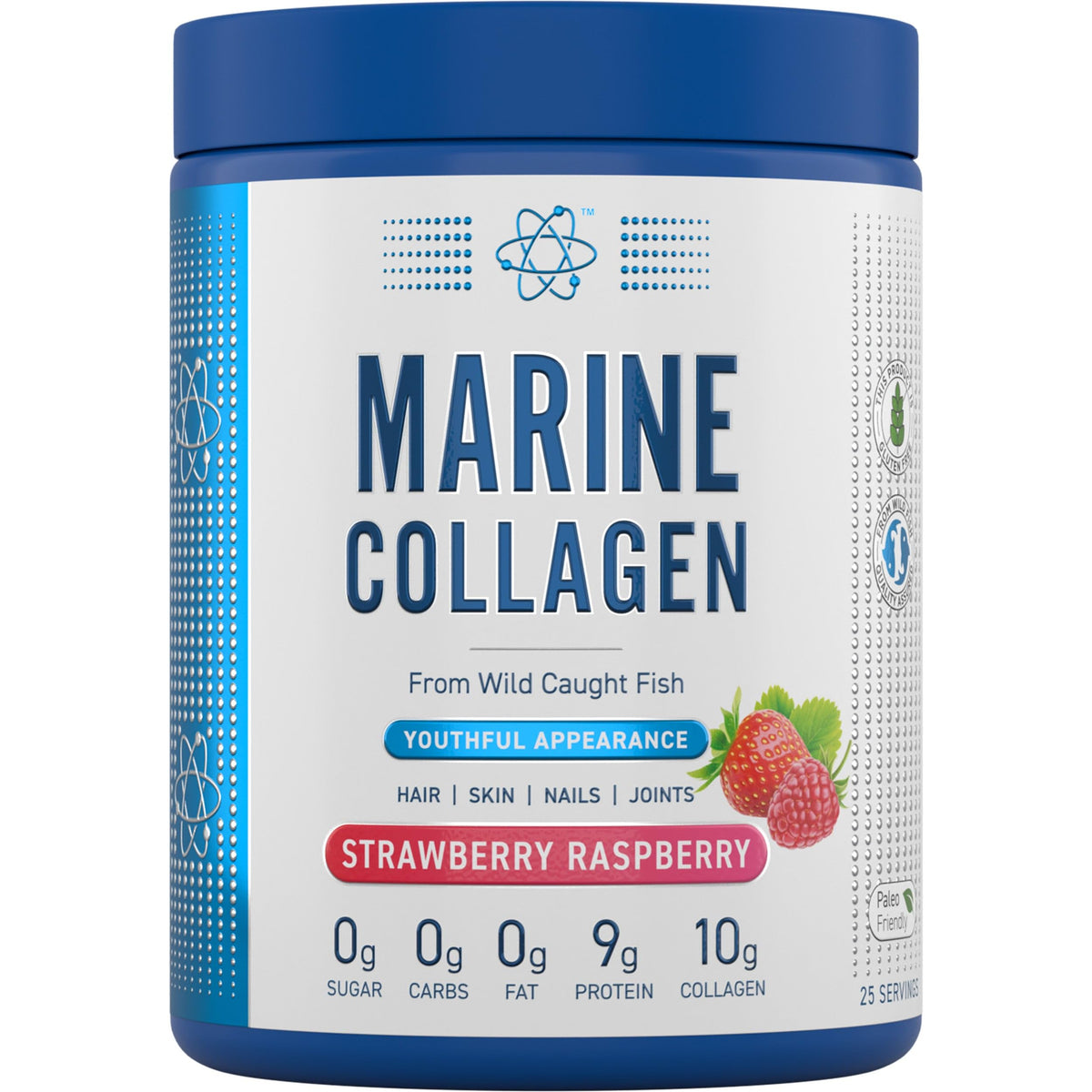 Applied Nutrition Marine Collagen Protein Powder - Hydrolyzed Collagen for Skin, Hair & Nails, Strawberry Raspberry Flavor